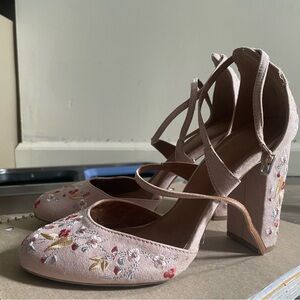 Wild Diva Blush Floral Embroidered Heels
